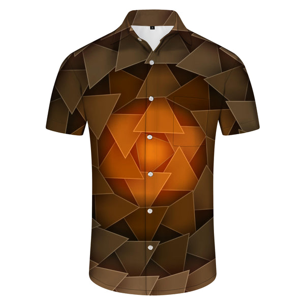 
Multi Triangle Lapel Brown Abstract Geometric Hawaiian Button Street Everyday Mens Printed Beachwear Short Sleeve Shirt 3d Digital Printing Pattern
                