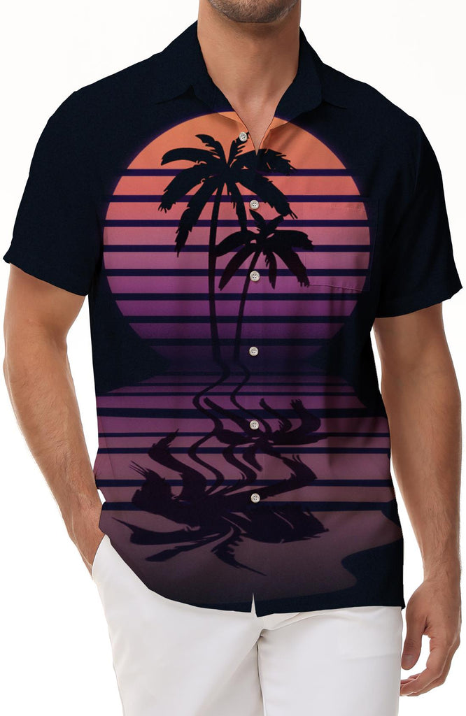 Black Coconut Tree Tropical Summer Short Sleeve Shirt Men's Printed Hawaiian Shirt Casual Beach Shirt Tops Short Sleeve
