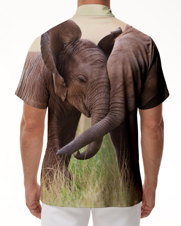
Elephant Family Print Cuban Collar Short Sleeve Beach Shirt for Men Casual Shirts Perfect for Any Occasion
                