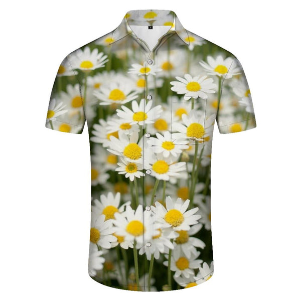 
Wild White Daisy Flowers Print Men's Hawaiian Tropical Shirt Short Sleeve Casual Button Down Summer Beach Shirt with Pockets
                