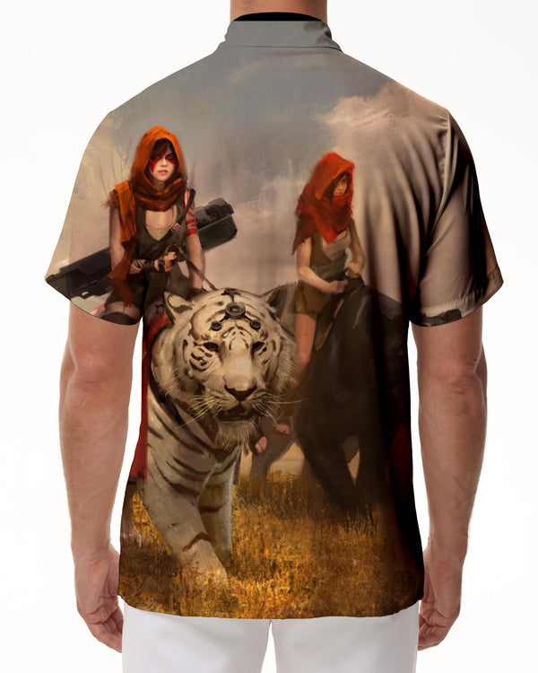 
Green Forests Tiger Summer Casual Short Sleeve Tops Men Shirt Button Down Formal Shirts for Office Travel Beach Sand Party
                