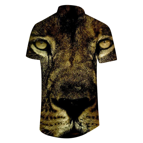 
Lion and tiger fighting wild beast pattern Hawaiian button casual short sleeve men's ocean beach party
                