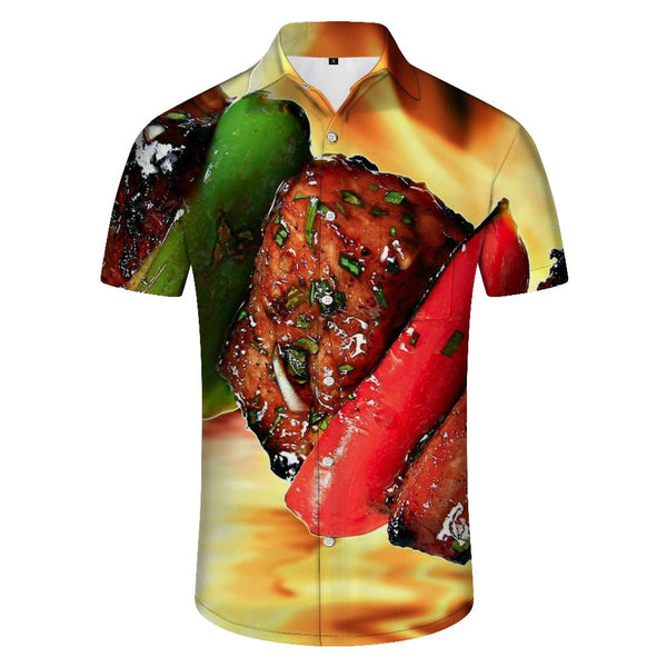 
Beach Vacation Beach Party BBQ Pattern Print Men's Casual Loose Short Sleeve Shirt Hawaiian Button Pocket Short Sleeve Shirt Button Tie
                