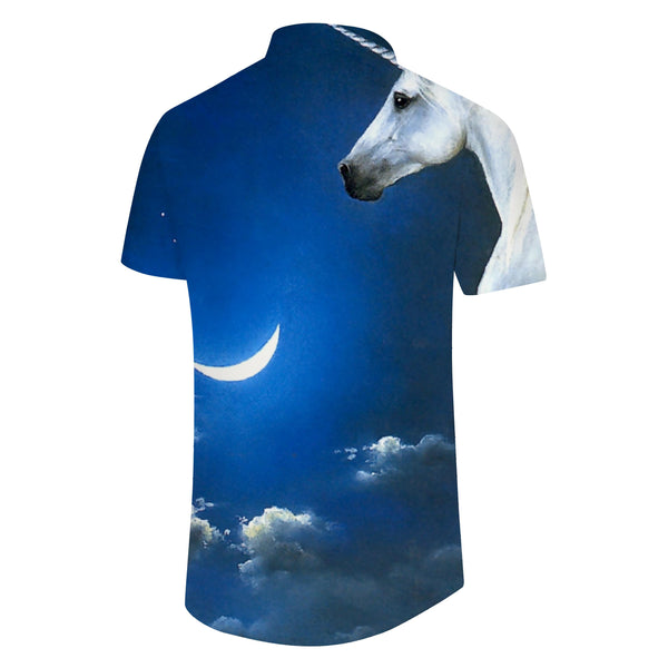 
Night Sky Stars Moon and Clouds White Horse Men's Loose Short Sleeve Shirt 3D Printed Button-Up Beach Shirt Casual Hawaiian Shirt Blue
                
