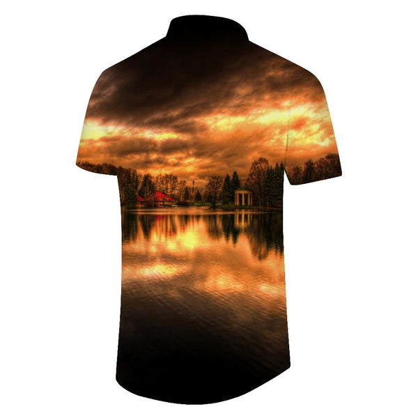 
3d digital printing fashion casual loose short sleeve men's casual summer button-down lapel summer fun simple short sleeve shirt style
                