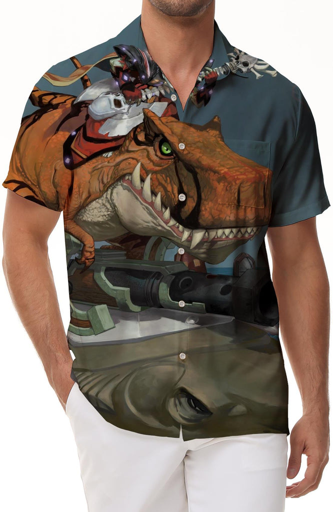 3D Printed Button Beach Casual Shirt Hawaiian Shirt Tyrannosaurus Rex Dinosaur Men's Loose Short Sleeve Shirt