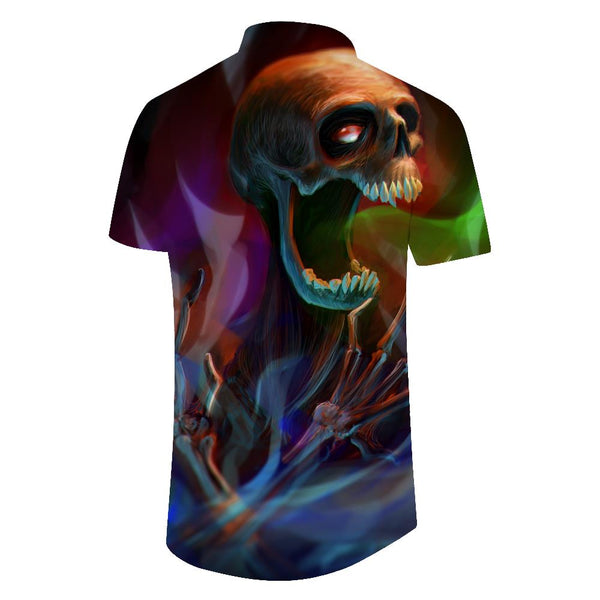 
I'm afraid 3D death skull print fashion lapel men's short sleeve outdoor street fashion daily casual tops
                