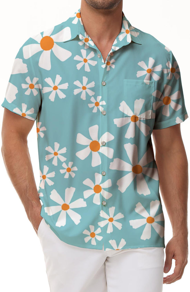 Summer seaside beach party simple style tropical Hawaiian button down lapel short sleeve shirt men's fashion print stylish tops