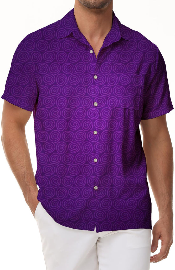 Patterned purple retro fashion style short-sleeved shirt tropical Hawaiian button pocket lapel men's casual short-sleeved shirt loose