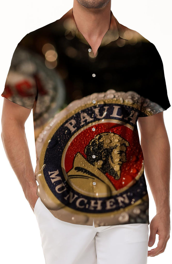 Men's Oktoberfest Shirt Bavarian Beer Bubble Print Drinking Shirt Oktoberfest Top Casual Short Sleeve Button Beach Shirt