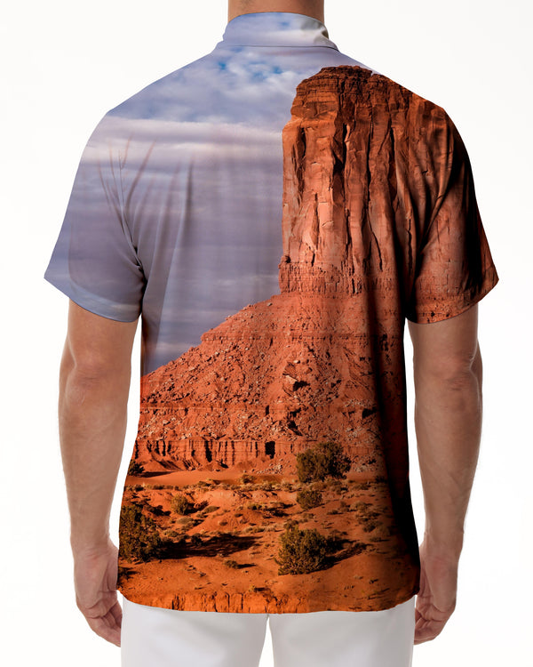 
Landscape men's casual short-sleeved digital printing button-down formal shirt summer Xiawei lapel Yi shirt fashion
                