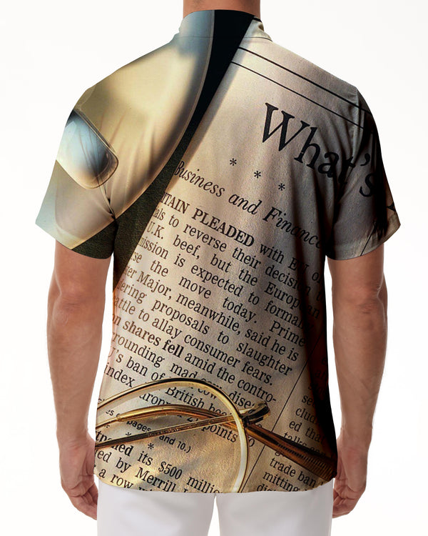 
Vintage Men's Newspaper Print Short Sleeve Button Shirt Casual Lapel Shirt Summer Beach Party Shirt
                