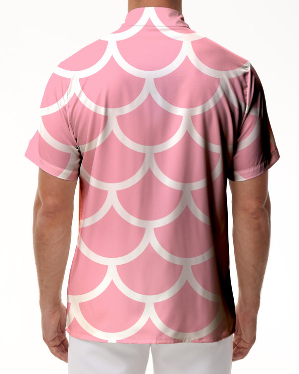 
Pink Fish Scale Men's Casual Button Shirt Funny Hawaiian Shirt Short Sleeve Summer Beach Shirt
                