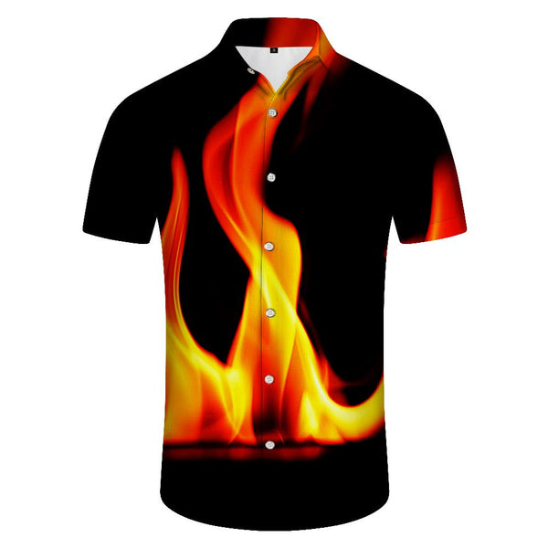
Black flame fashion street print pattern daily casual short-sleeved tops outdoor daily vacation beach clothing
                