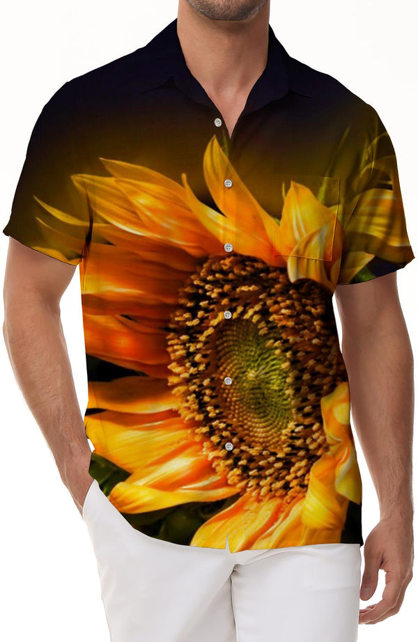 Quirky Vintage Mens Casual Hawaiian Shirt Yellow Button Sunflower Tropical Summer Mens Beach Outfit