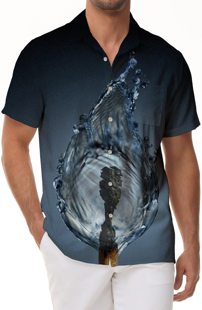 Abstract water flame pattern men's casual loose short-sleeved shirt Hawaiian button lapel short-sleeved shirt fashion