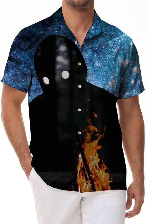 Retro style black crow men's casual loose comfortable breathable fashion street short sleeve Hawaiian short sleeve button pocket short sleeve shirt lapel