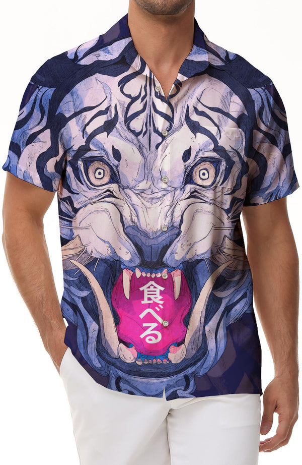 Lion monster anime cool street wear men's oversized print short sleeve lapel personality summer fashion trend