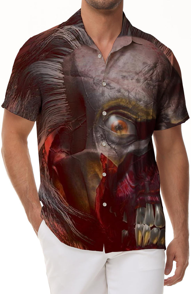 Novelty 3D Printed Skull Men's Casual Loose Flame Skull Pattern Short Sleeve