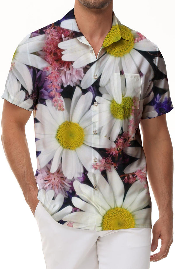White Daisy Men's Printed Breathable Beach Shirt and Casual Shirt Perfect Summer Outfit