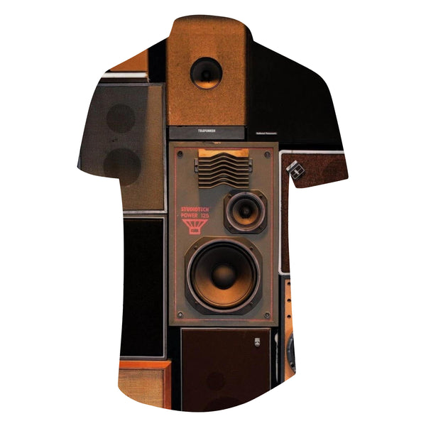
Retro black and brown music speakers men's casual short-sleeved Hawaiian fun four seasons shirt 3d digital printing
                