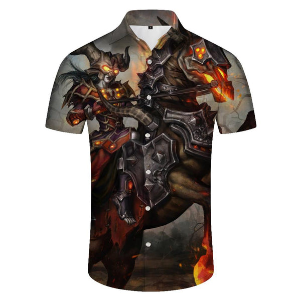 
Dinosaur Hell Witch Tropical Four Seasons Short Sleeve Shirt Hawaiian Lapel Pocket Summer Beach Casual Short Sleeve Button Tie
                