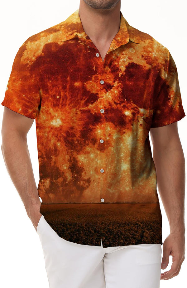 Mars Planet Casual Short Sleeve Shirt Men's Casual Loose Short Sleeve Button Shirt Summer Hawaiian Shirt