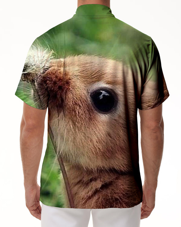 
Cute furry rabbit animal men's casual loose short sleeve shirt tropical summer Hawaiian tropical pocket lapel button-down top
                