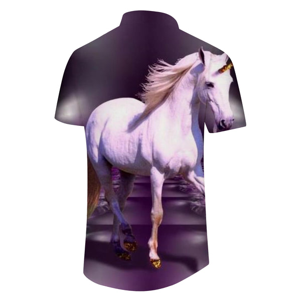 
Beach summer shirt men's Hawaiian button short sleeve casual four seasons shirt white horse tropical short sleeve ocean short sleeve
                
