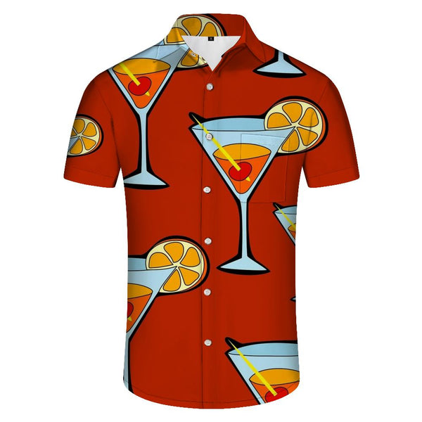 
Seaside drinks alcoholic beverages cocktails men's Hawaiian shirts short sleeve button down shirts tops for casual beach vacations
                