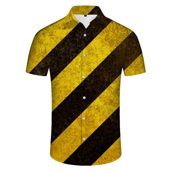 
Warning tape tropical Hawaiian pocket collar men's casual short sleeve shirt button collar top beach wear
                