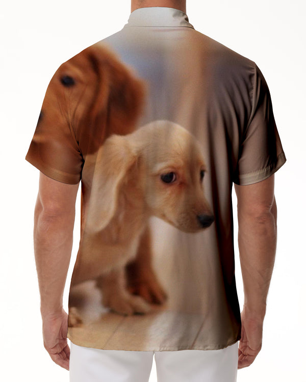 
Puppy Golden Retriever Pattern Summer Tropical Hawaiian Button Fashion Selection Men's Casual Loose Short Sleeve Shirt
                