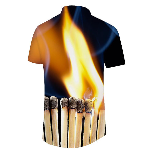 
Match bright flame easy breathable vacation short-sleeved shirt passionate as fire men's casual fashion button lapel short-sleeved shirt black
                