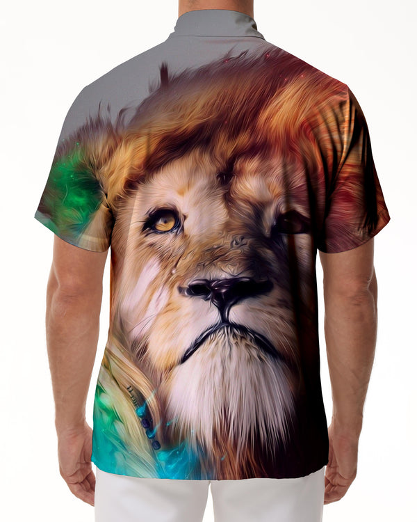 
Colorful Men's Casual Shirt Short Sleeve Animal Lion 3D Printed Button Shirt Retro Loose Beach Party Vacation Hawaiian Shirt
                