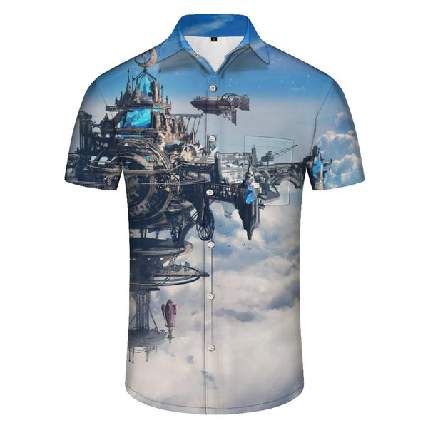 
Sky City Landscape Men's Casual Shirt Regular Fit Short Sleeve Hawaiian Tropical Classic Fit
                