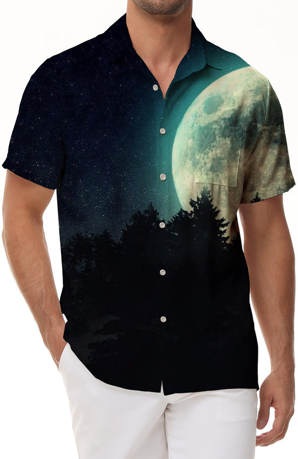 Climbing The Moon Men's Short Sleeve Shirt Button-Down Shirt with Pockets