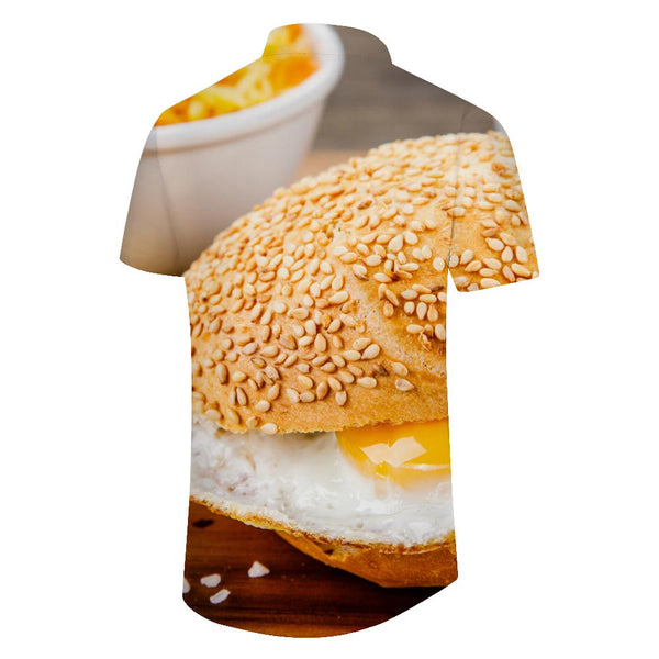 
Breakfast version of egg burger Hawaiian tropical beach shirt seaside short-sleeved summer men's fashion short-sleeved shirt 3d digital printing pattern
                