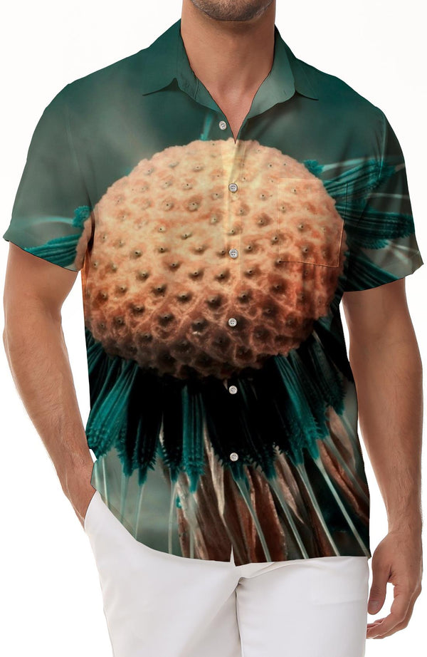 Men's Hawaiian Shirt Flower Bud Loose Short Sleeve Button Summer Beach Shirt Casual Fun