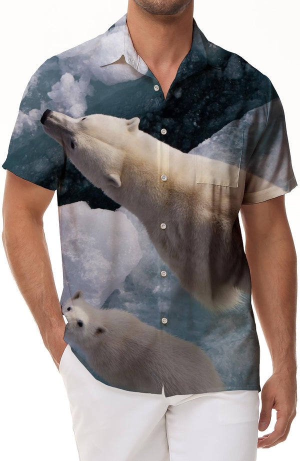 Summer Polar Bear Ice Beach Shirt Men's Tropical Hawaiian Shirt Casual Button Short Sleeve Trend