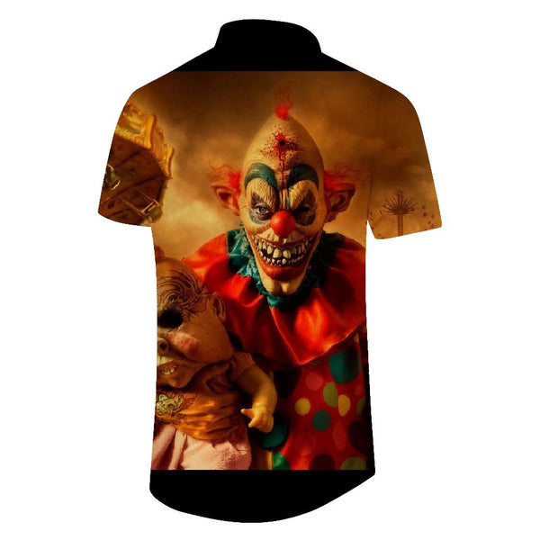 
Men's Horror Evil Clown Horror Movie Hawaii Fashion Casual Travel Short Sleeve Button Pocket Lapel Top
                