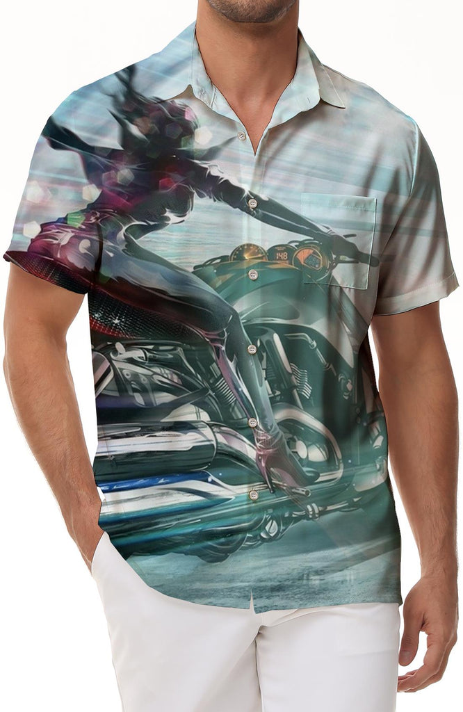 Stimulating Lightning Men's Customized Motorcycle Short Sleeve Shirt Hawaii Tropical Seaside Vacation Short Sleeve Shirt Polyester