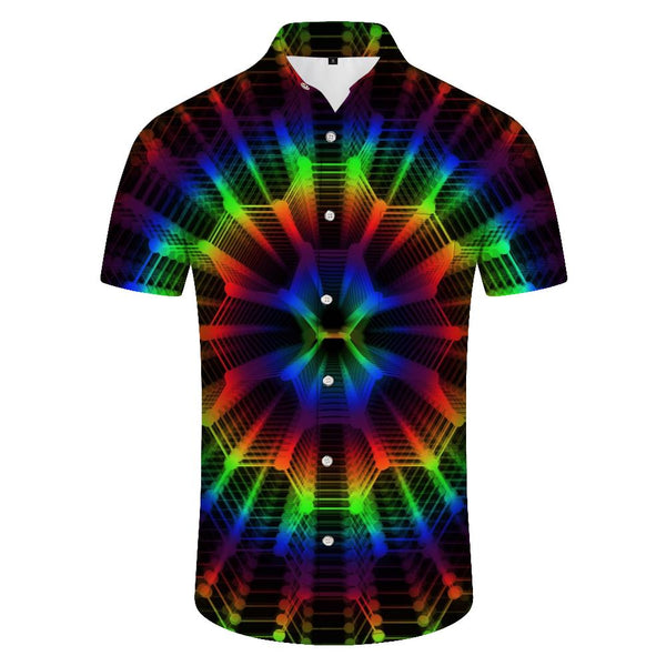 
Colorful geometric pattern men's short sleeve shirt fashion design summer energetic casual tops
                