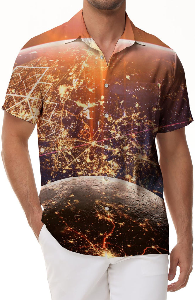 Hawaiian Lined Science Men Men Lapel Casual Short Sleeve Shirt Summer Beach Casual Short Sleeve Button Shirt