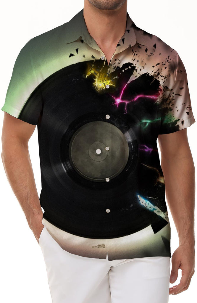 Men's Retro Hawaiian Button Pocket Lapel Shirt Vintage Rock Style Short Sleeve Button-Up Music Hip Hop Rap Shirt Short Sleeve
