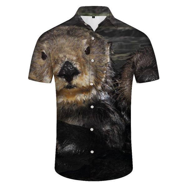 
Sea otter animal Hawaii summer tropical men's street daily simple shirt short sleeve Hawaiian short sleeve shirt digital printing
                