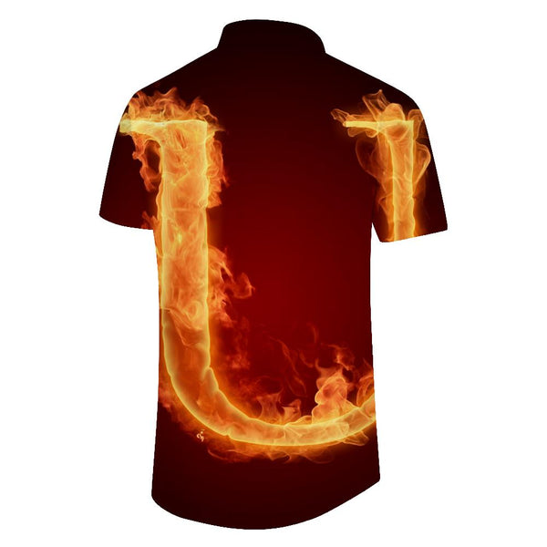 
U flame English letter regular short-sleeved shirt daily wear Hawaiian button lapel pocket short-sleeved shirt men's casual loose
                