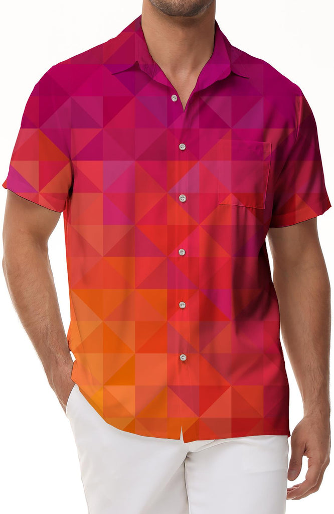 Geometric Men's Short Sleeve Casual Summer Lapel Loose Beach Print Button Hawaiian Shirt