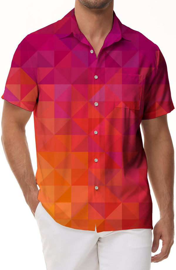 Geometric Men's Short Sleeve Casual Summer Lapel Loose Beach Print Button Hawaiian Shirt
