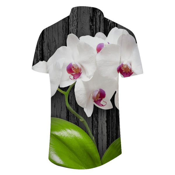 
White Orchid Print Men's Casual Floral Short Sleeve Button-Down Hawaiian Shirt Seaside Beach Tropical Shirt Short Sleeve
                