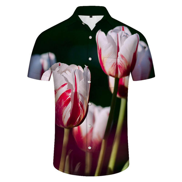 
Colorful Art Fashion Men's Casual Short Sleeve Shirt Tulip Print Hawaiian Shirt Casual Summer Beach Button Shirt
                